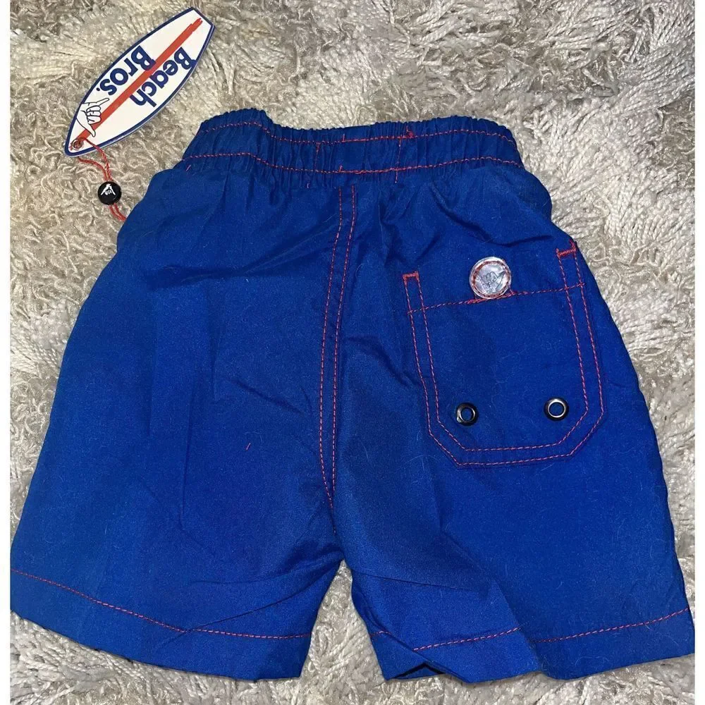 New Beach Bros. Navy Blue & Red Toddler Boy Swim Trunks Bathing Suit 3T NWT $28